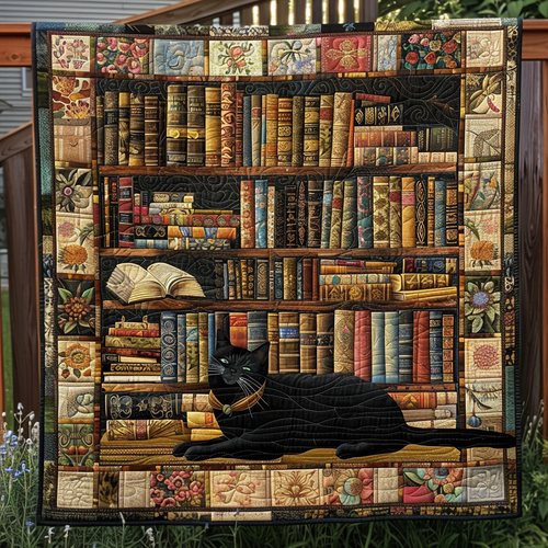 Book Nook Kitty Quilted Blanket - Throw (55" x 60")