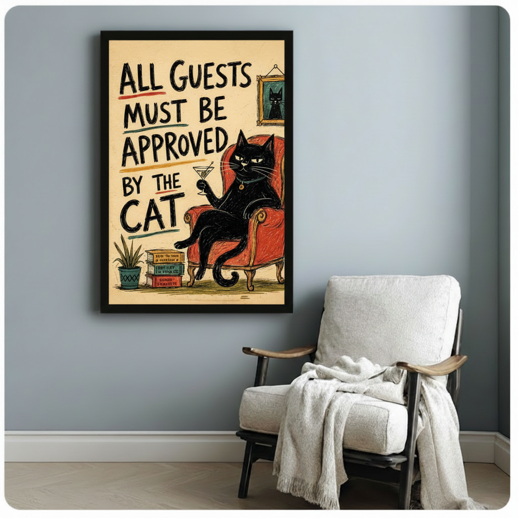 All Guests Approved By Cat Funny Canvas Art Wall Art