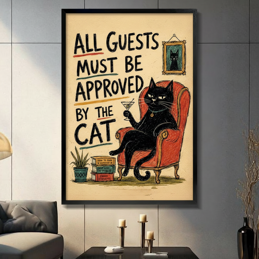 All Guests Approved By Cat Funny Canvas Art Wall Art