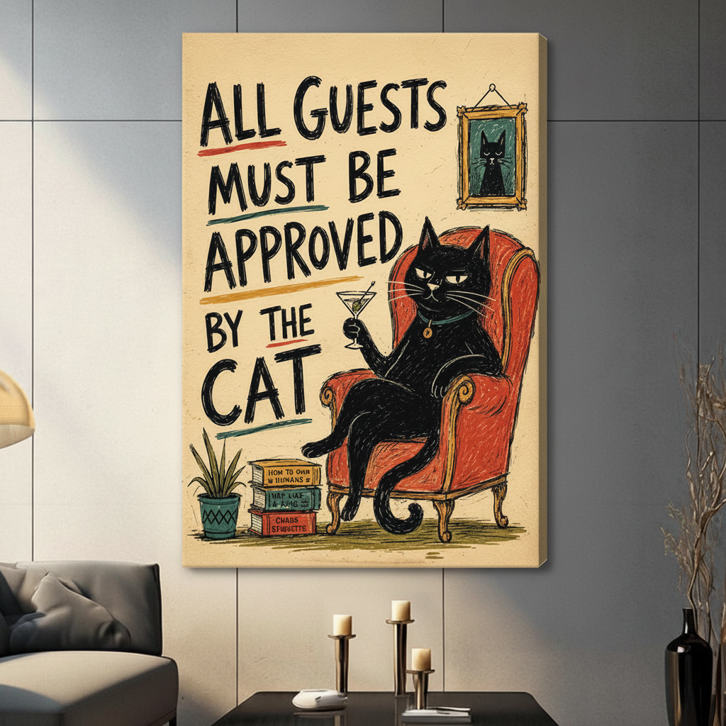 All Guests Approved By Cat Funny Canvas Art Wall Art