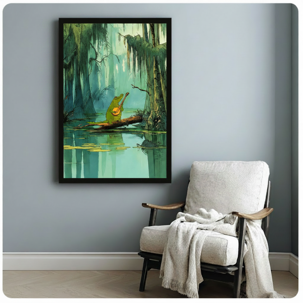 Swamp Alligator Playing Banjo Whimsical Canvas Art