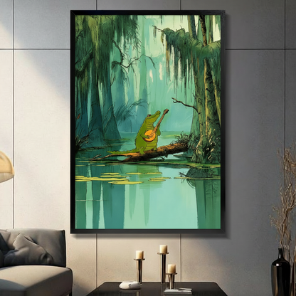 Swamp Alligator Playing Banjo Whimsical Canvas Art