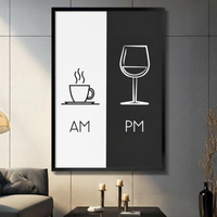AM PM Coffee Wine Minimalist Black White Canvas Print