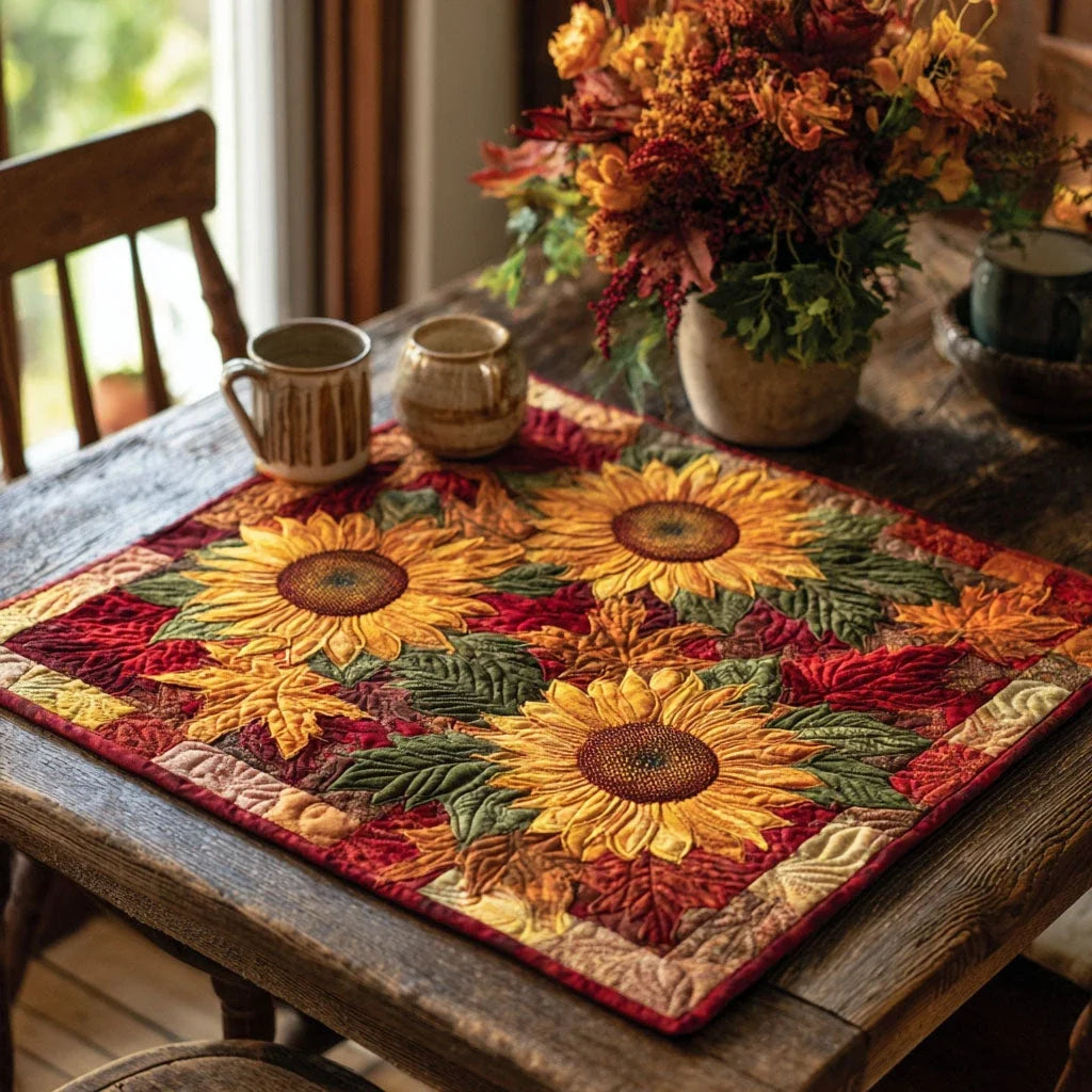 Amber Bloom Quilted Table Topper