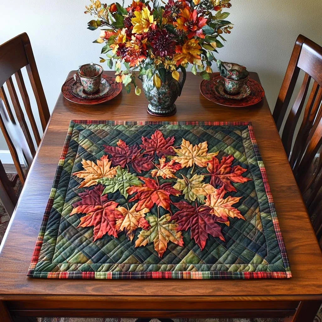 Amber Leaf Dance Quilted Table Topper