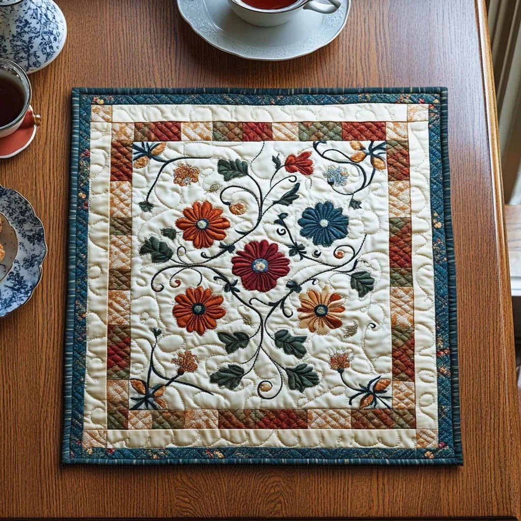 Amber Poppy Charm Quilted Table Topper