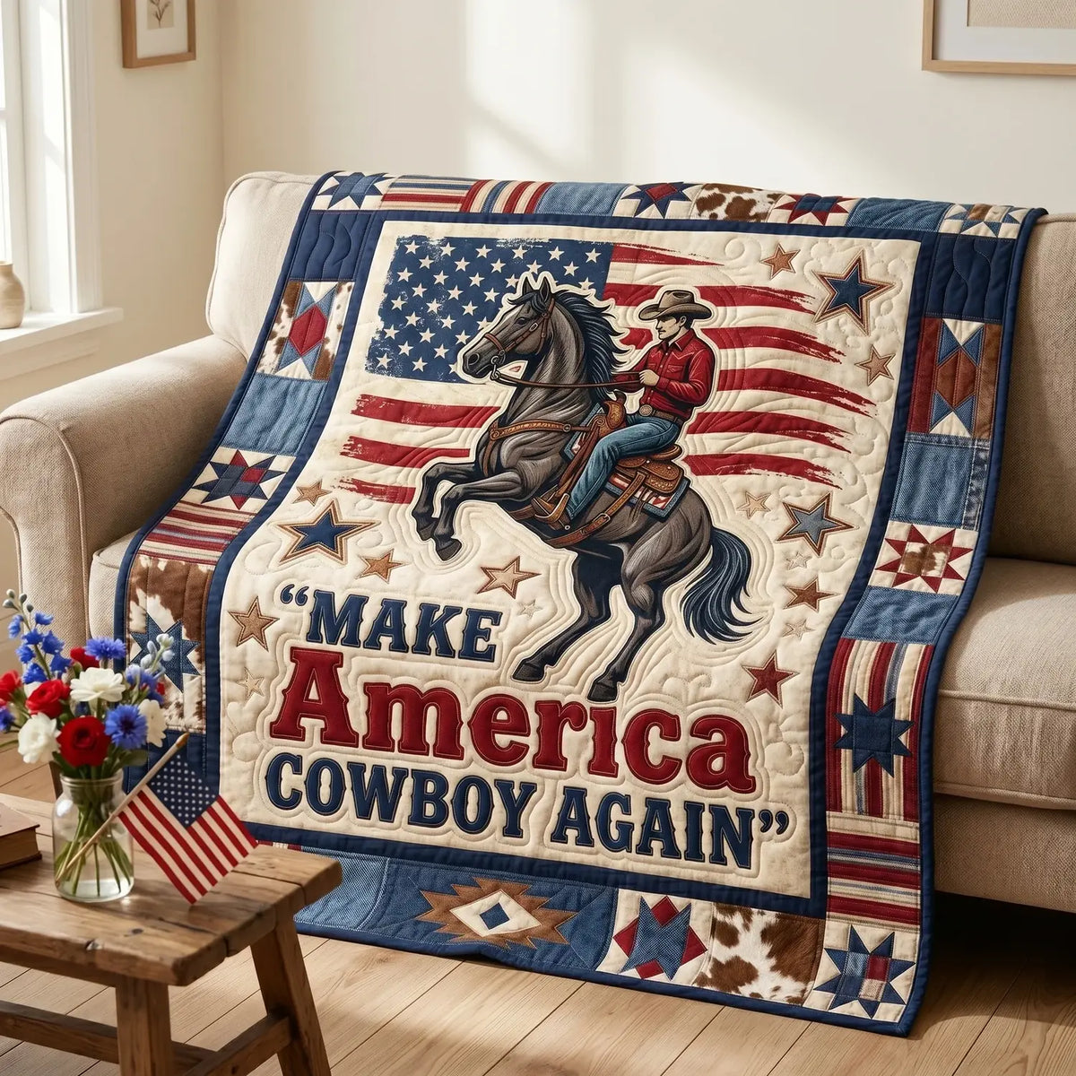 America Cowboy Quilt Blanket