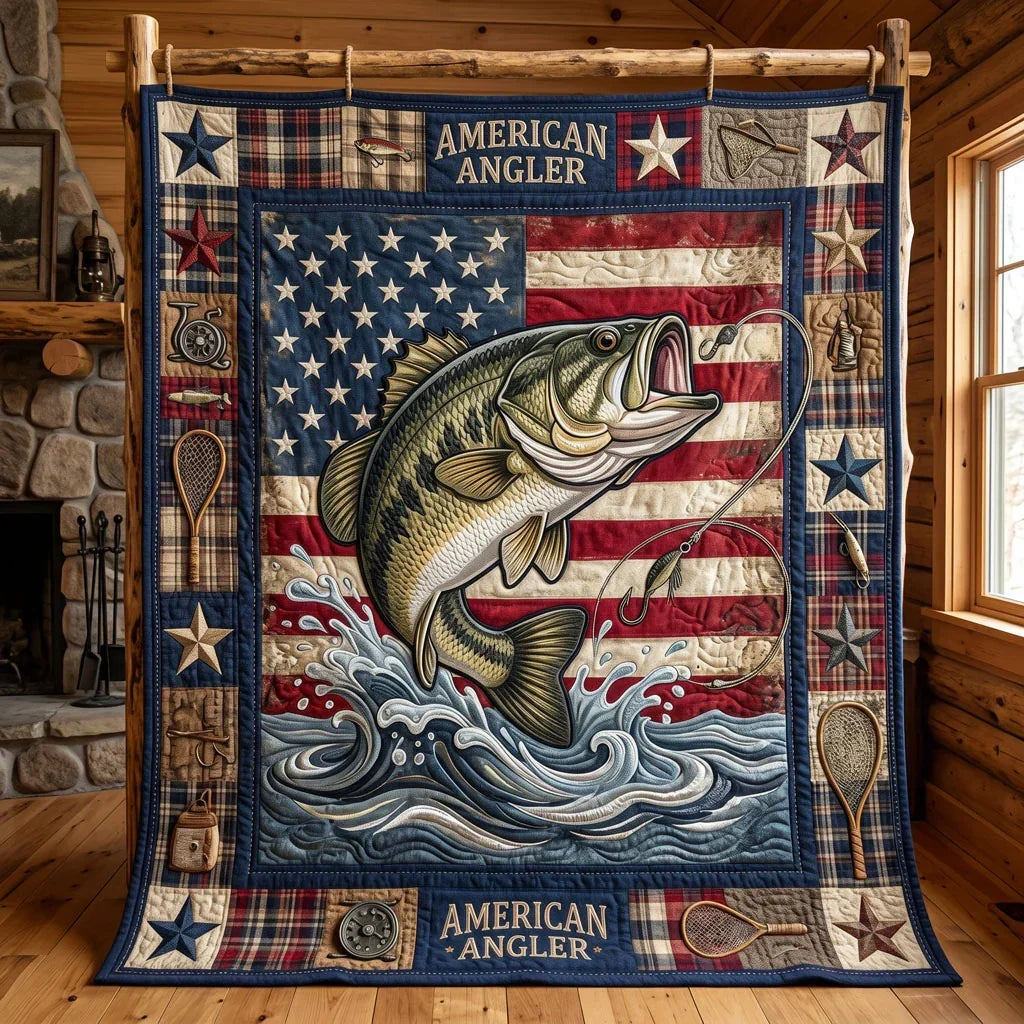 American Angler Bass Fishing Quilt Blanket