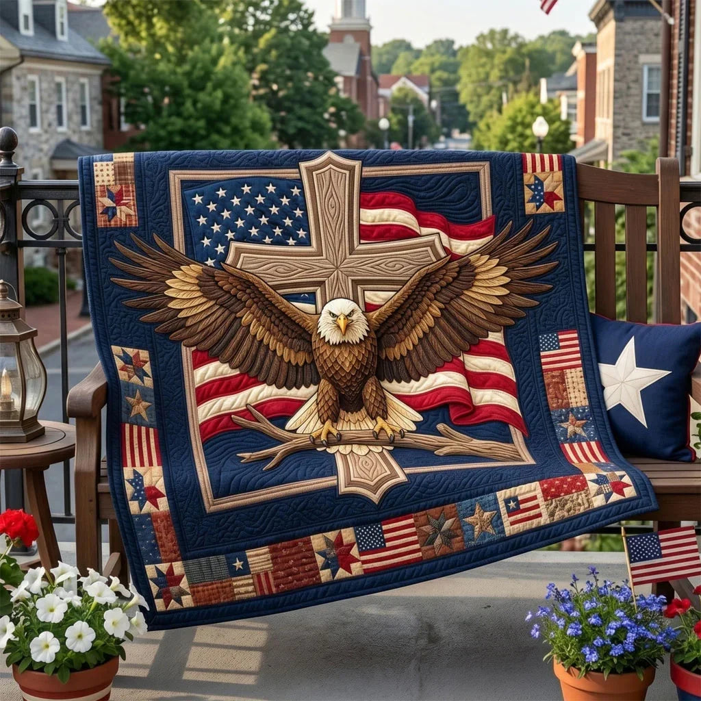 American Eagle Cross Faith Quilt Blanket