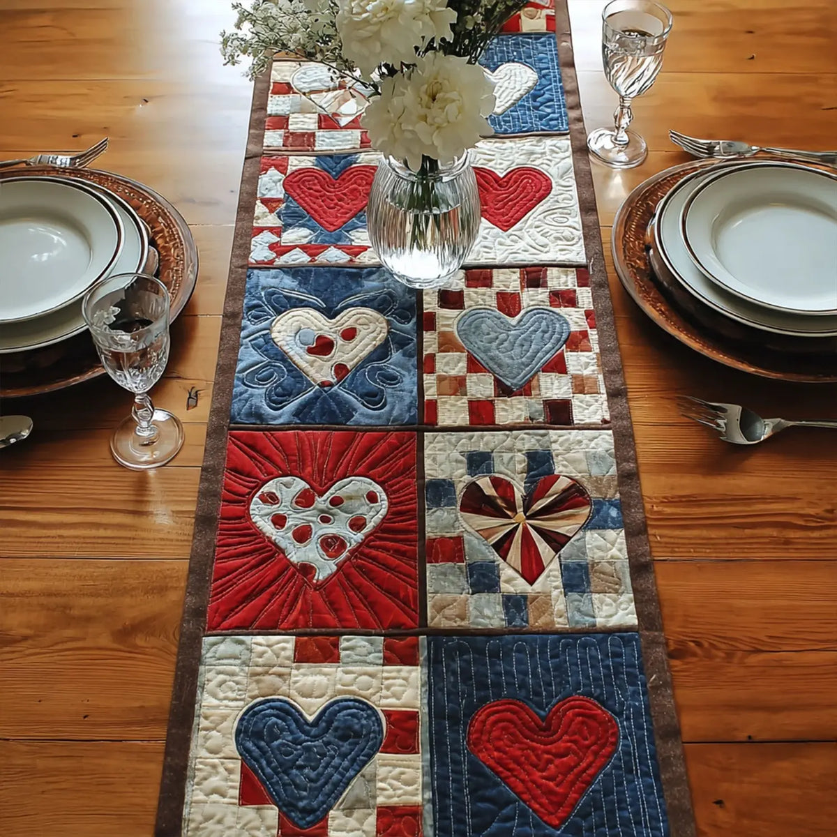 American Heartbeat Quilted Table Runner