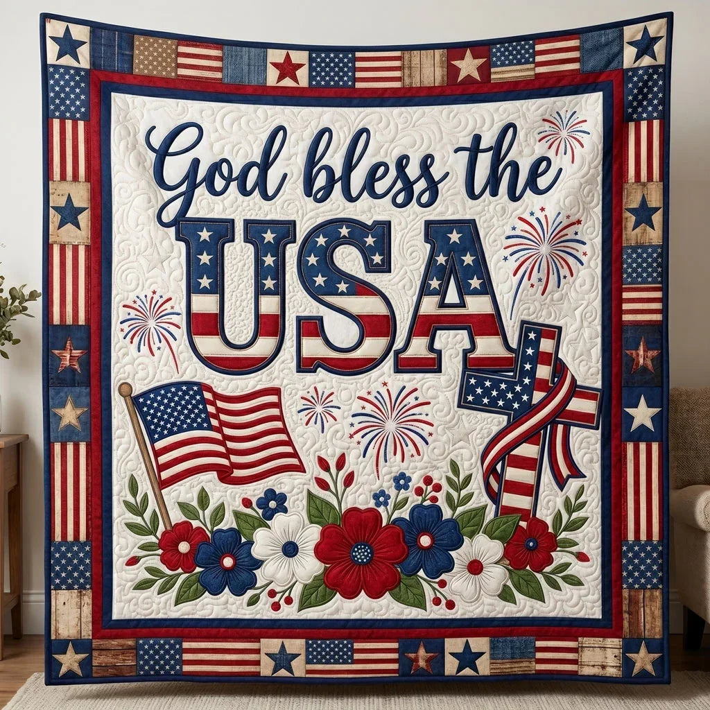American Pride Floral & Flag Quilt Blanket