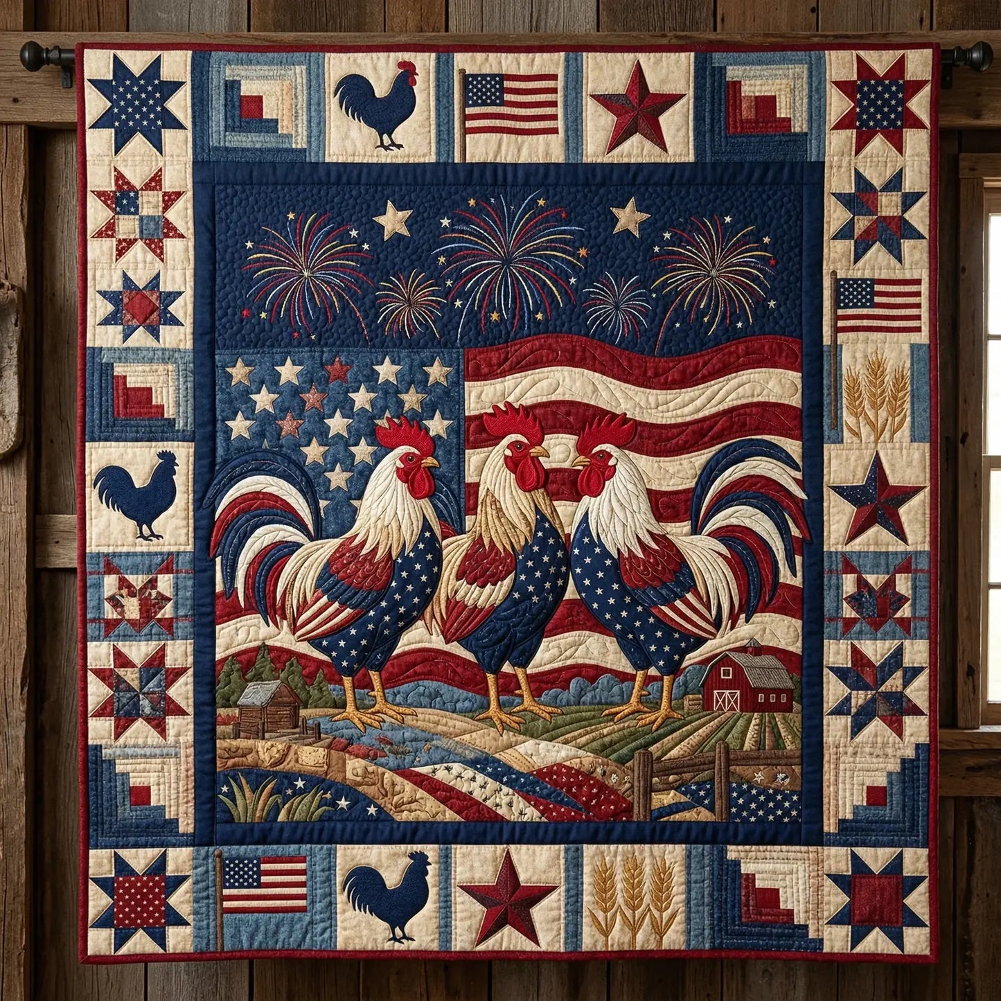 American Roosters Quilt Blanket