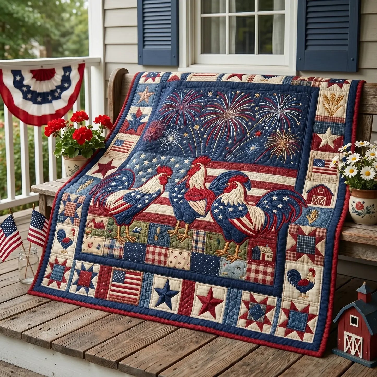 American Roosters Quilt Blanket