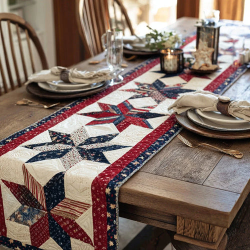 Americana Patchwork Quilted Table Runner
