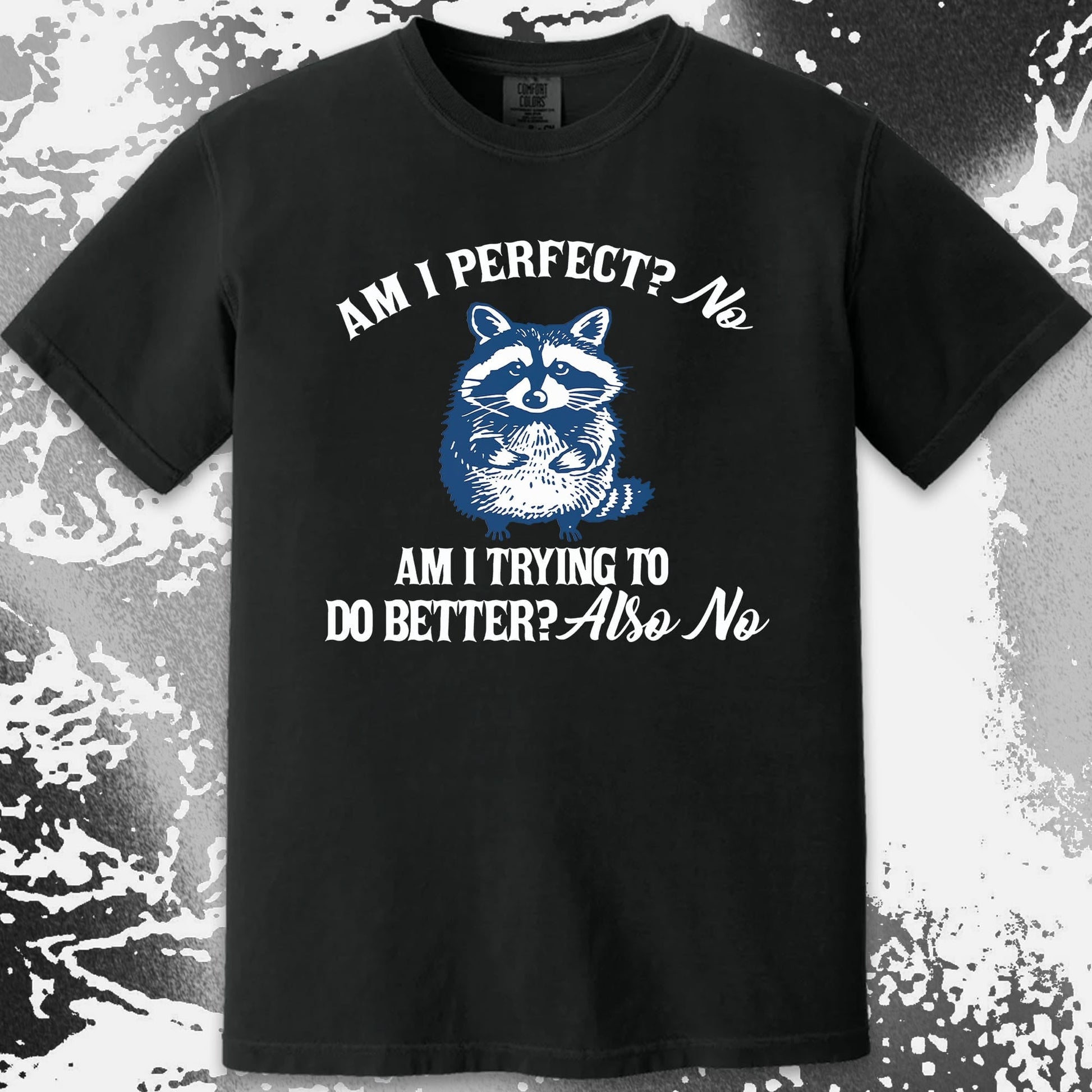 Am I Perfect? No Raccoon T-Shirt – Honest Self Awareness, funny meme tee gift (view 17)