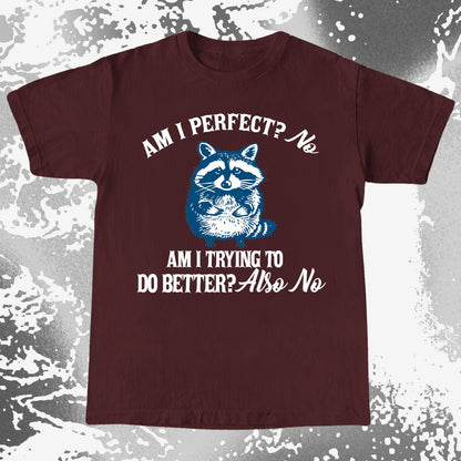 Am I Perfect? No Raccoon T-Shirt – Honest Self Awareness, funny meme tee gift (view 4)