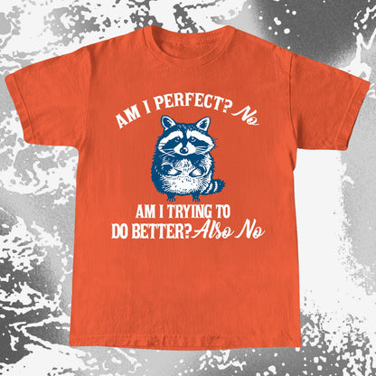 Am I Perfect? No Raccoon T-Shirt – Honest Self Awareness, funny meme tee gift (view 6)