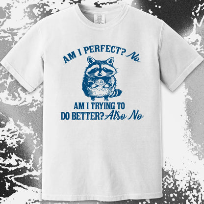 Am I Perfect? No Raccoon T-Shirt – Honest Self Awareness, funny meme tee gift (view 16)