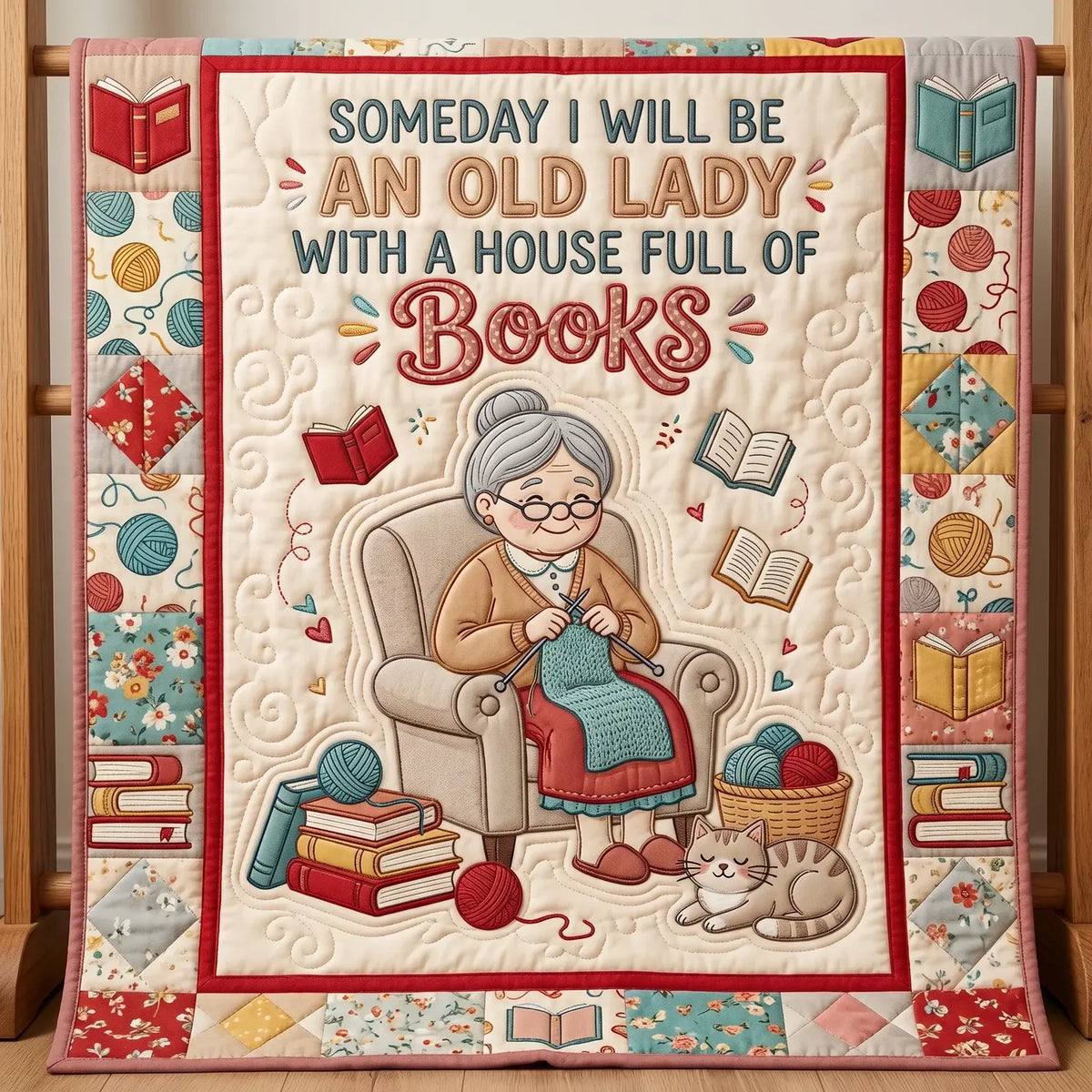 An Old Lady With Books Quilt Blanket