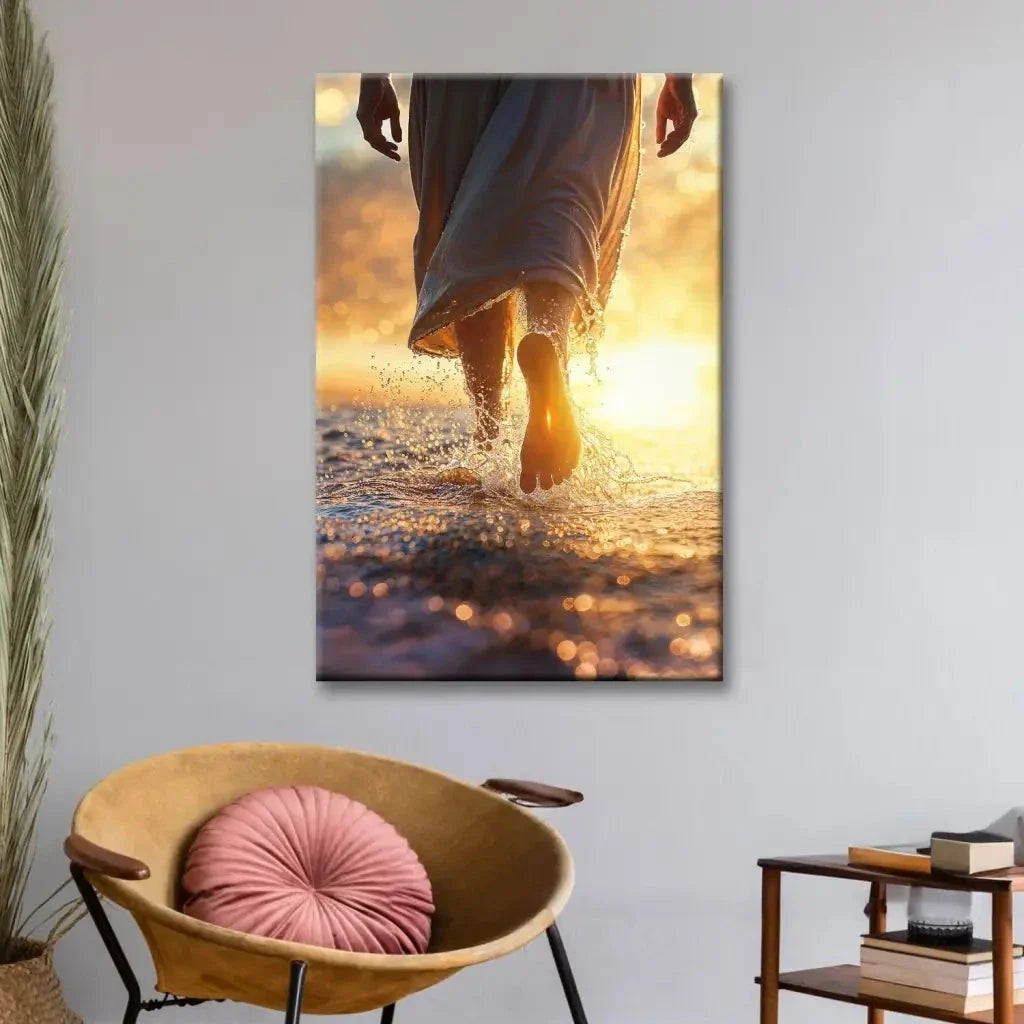 jesus christ walking on water christian wall art canvas