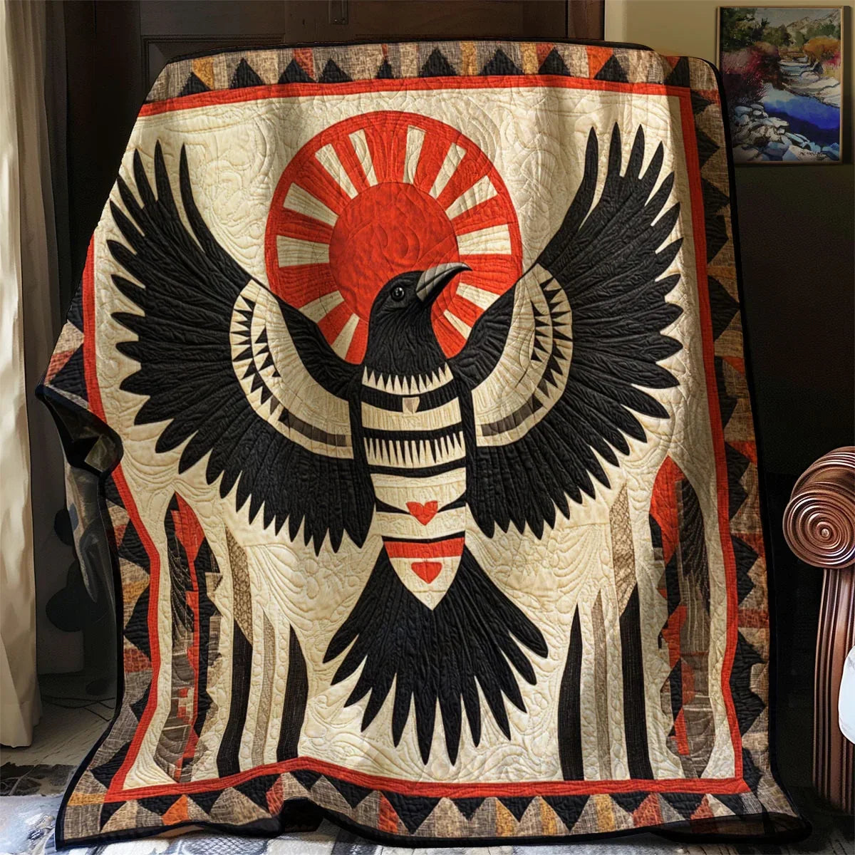 Ancestral Shadow Raven Quilt Blanket