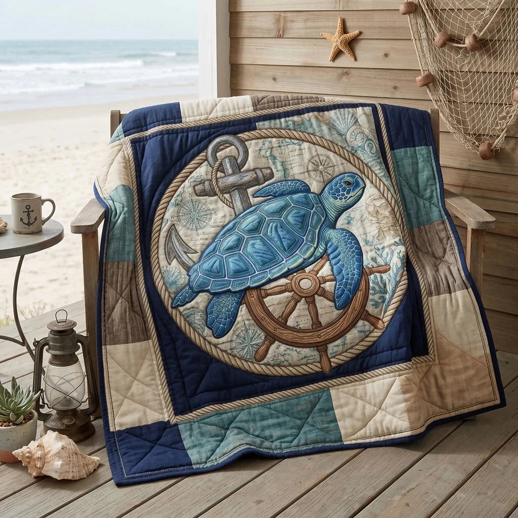Anchor Wheel Sea Turtle Quilt Blanket