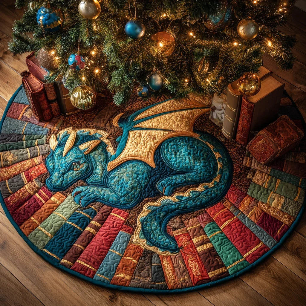 Ancient Book Dragon Christmas Quilted Tree Skirt