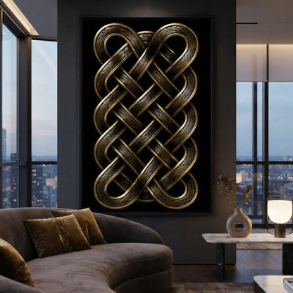 Ancient Norse Gold Metal Interlace Canvas Wall Art
