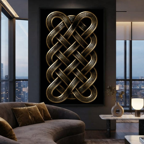 Ancient Norse Gold Metal Interlace Canvas Wall Art