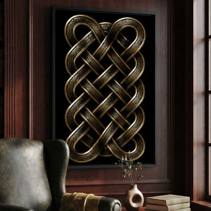 Ancient Norse Gold Metal Interlace Canvas Wall Art