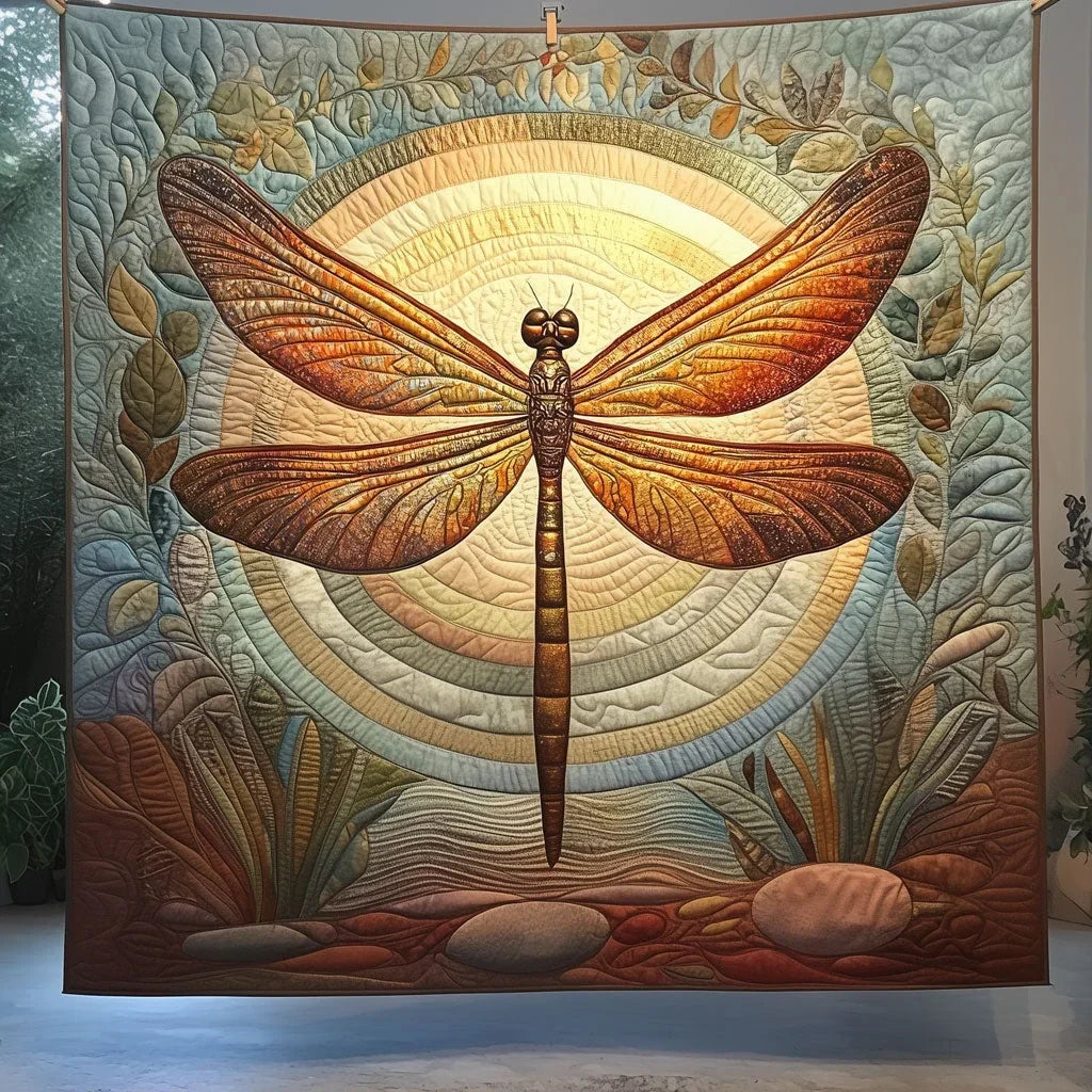 Ancient River Dragonfly Quilt Blanket