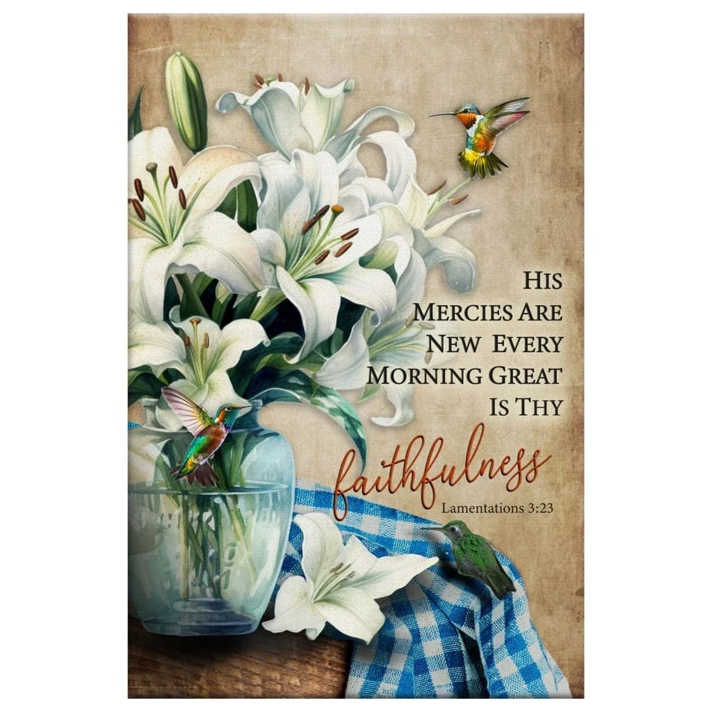 his mercies are new every morning lily flower christian wall art (Landscape)