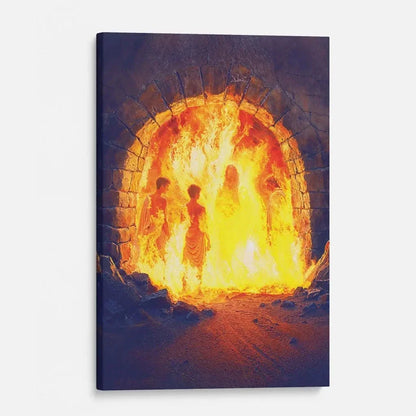 jesus with the three hebrew children in the furnace wall art canvas (Landscape)