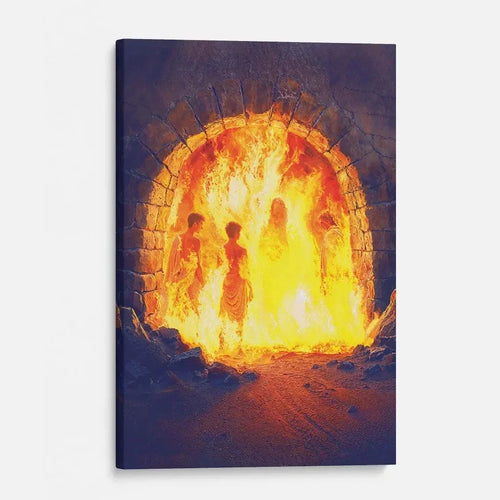 jesus with the three hebrew children in the furnace wall art canvas (Landscape)