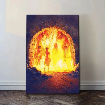 jesus with the three hebrew children in the furnace wall art canvas (Landscape) (view 2)
