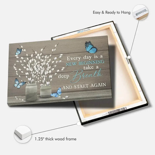 every day is a new beginning butterfly flower christian wall art canvas (Landscape)