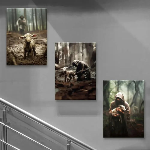 no text he ran he rescued he carried 3 panel canvas wall art