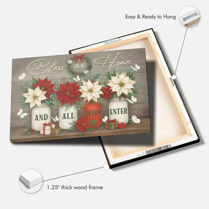 bless our home and all who enter wall art canvas christian christmas decoration (Landscape)