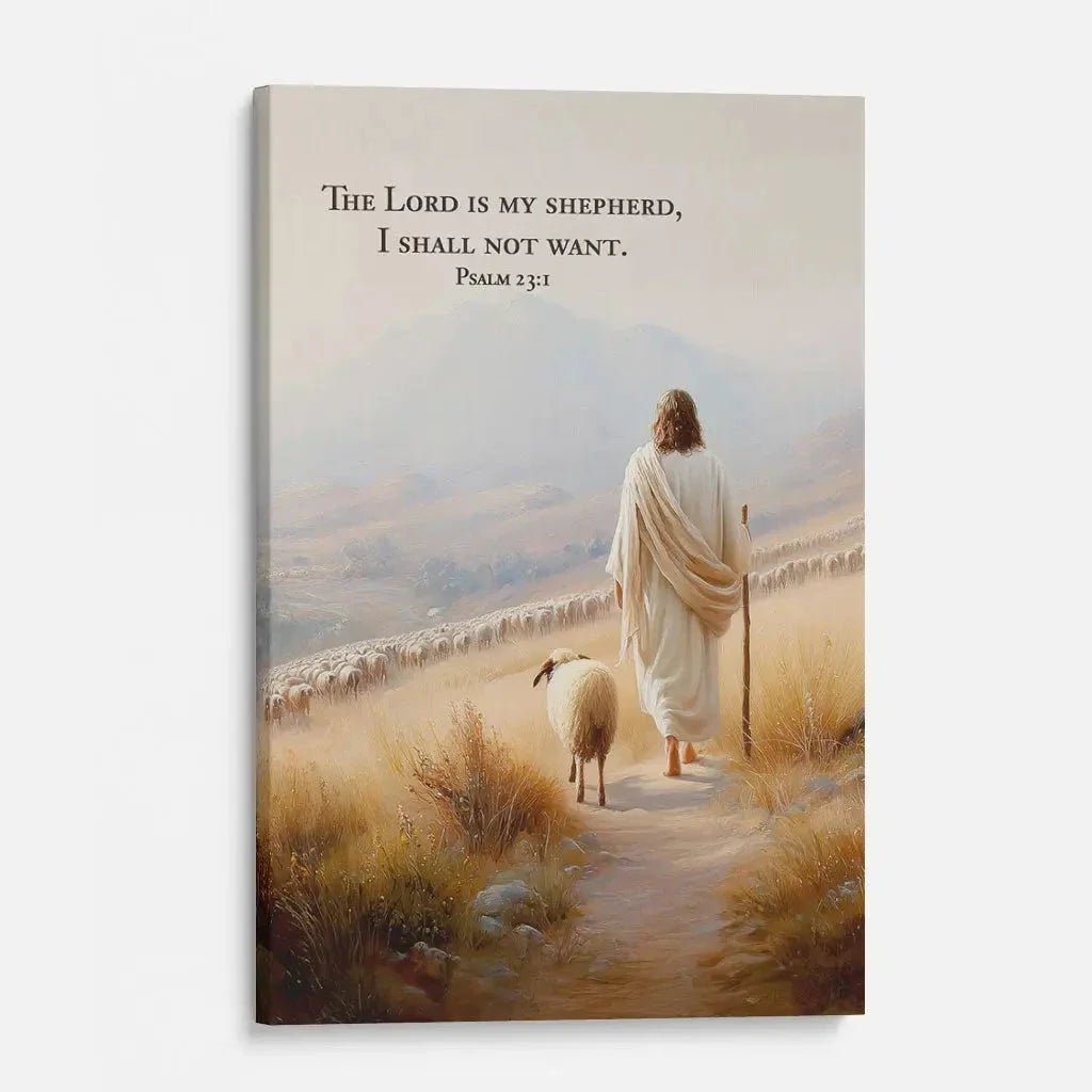 psalm 23 kjv the lord is my shepherd i shall not want wall art canvas (Landscape)