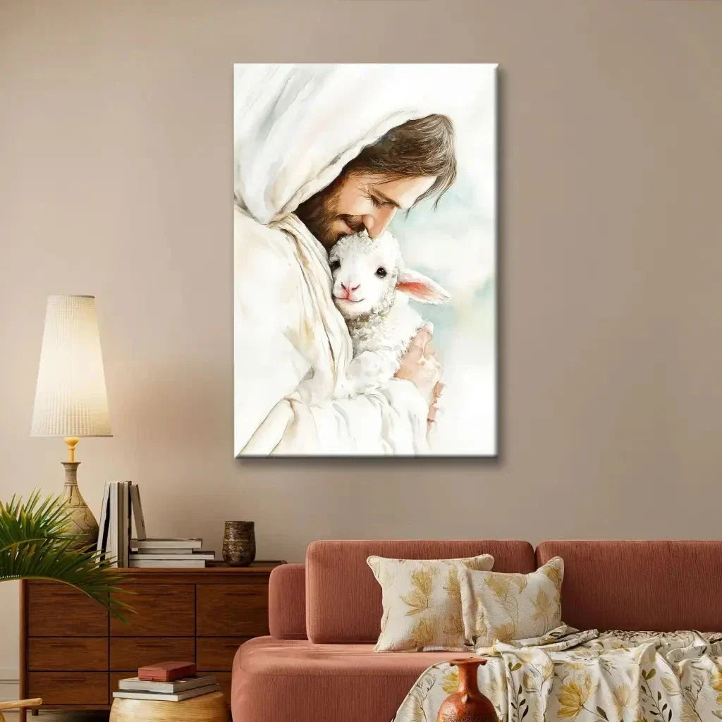 jesus holding the lost lamb good shepherd christian wall art canvas