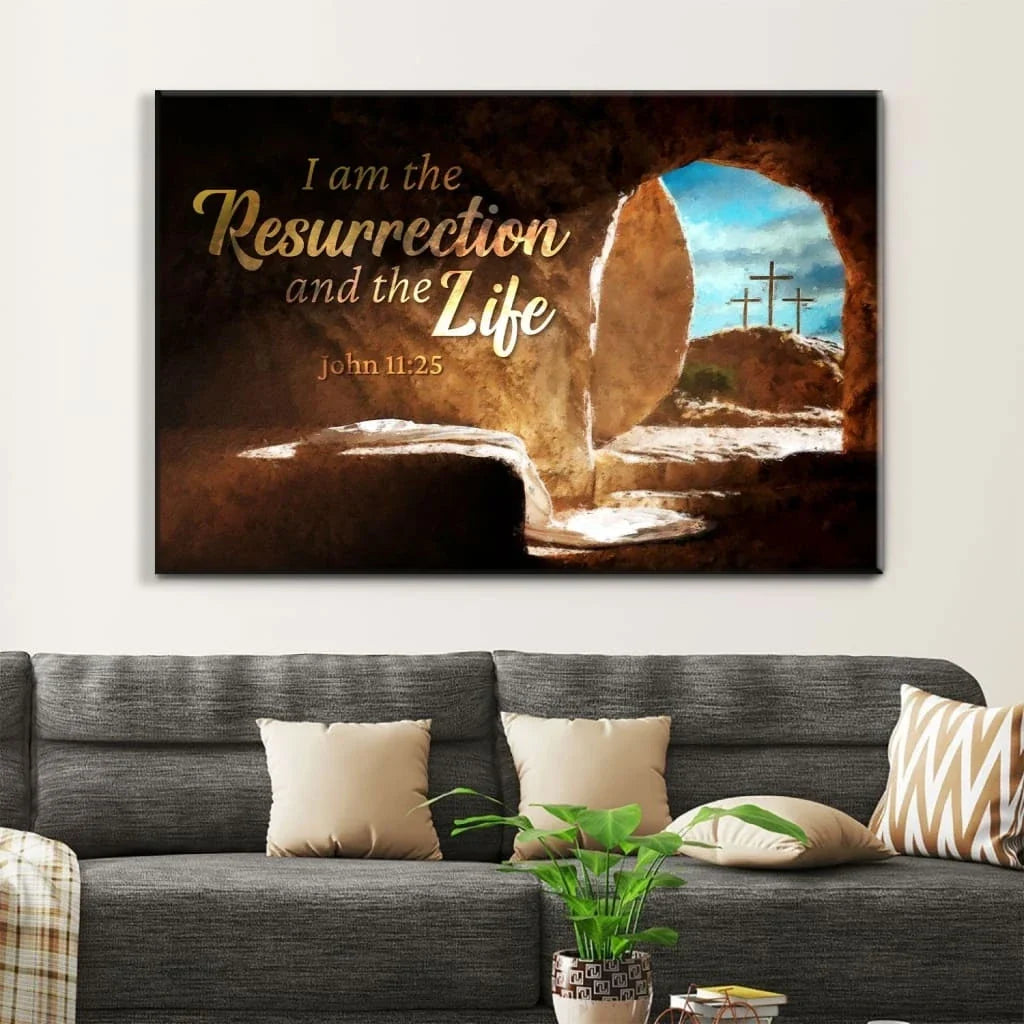 i am the resurrection and the life easter john 11 25 wall art canvas (Landscape)