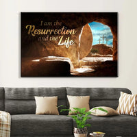 i am the resurrection and the life easter john 11 25 wall art canvas (Landscape)