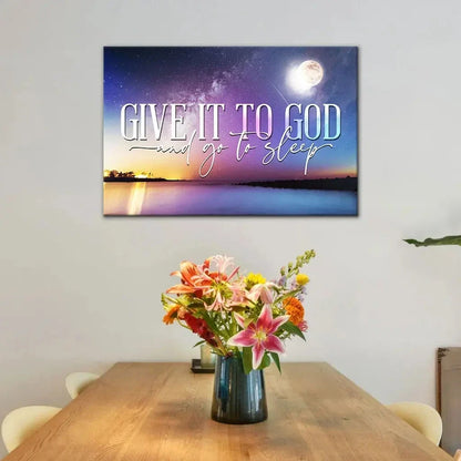 christian wall art decor give it to god and go to sleep canvas moon night sky (Landscape)