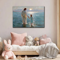 jesus and little girl on the water christian wall art canvas (Landscape)