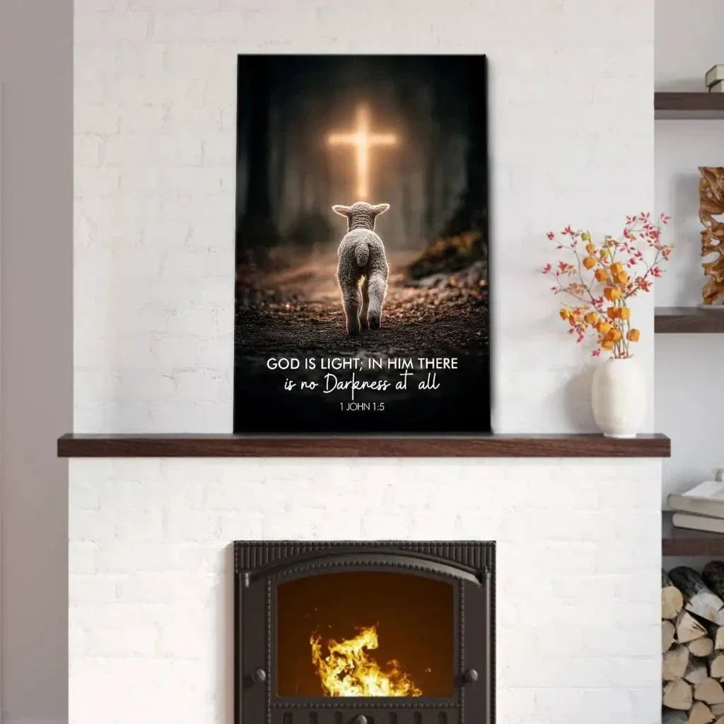 1 john 1 5 god is light lamb walking toward the cross canvas wall art (view 5)