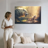 jesus running towards wolf and lamb christian wall art canvas (Landscape)