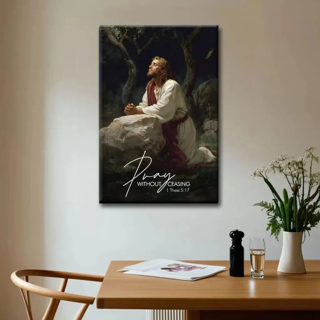 pray without ceasing jesus praying in the garden of gethsemane christian wall art canvas (view 2)