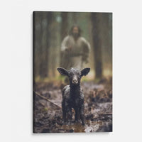 christian wall art jesus runs after his lost sheep in the rainy forest canvas