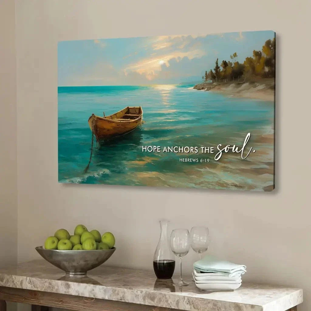 hope anchors the soul hebrews 6 19 wall art canvas print (Landscape)