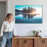 be still and know that i am god lake reflections christian wall art canvas (Landscape)